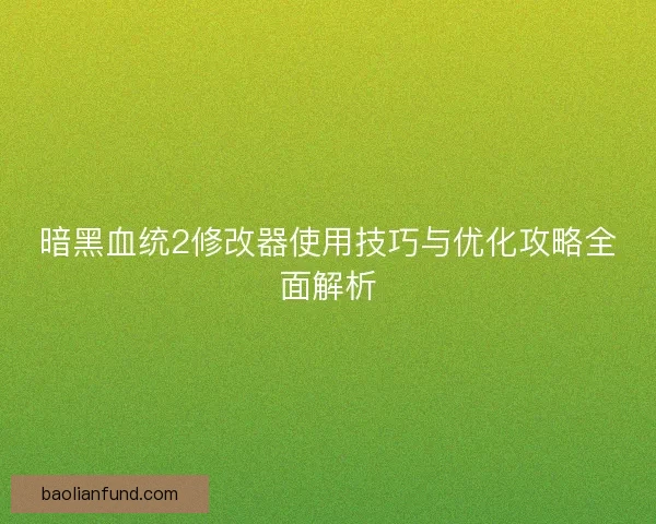 暗黑血统2修改器使用技巧与优化攻略全面解析