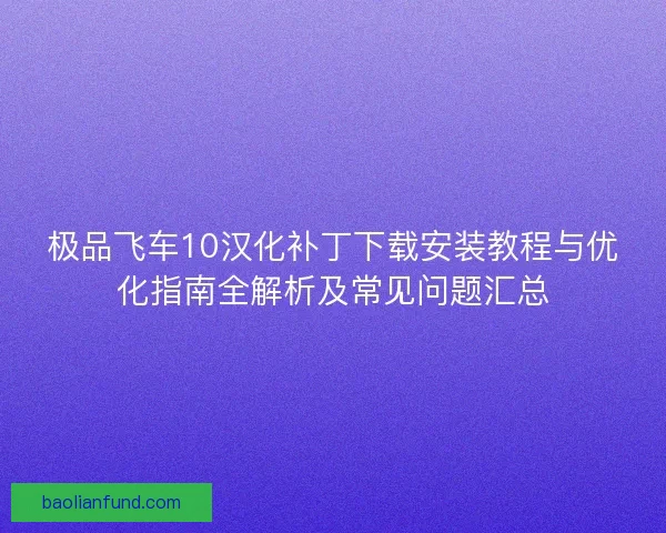极品飞车10汉化补丁下载安装教程与优化指南全解析及常见问题汇总
