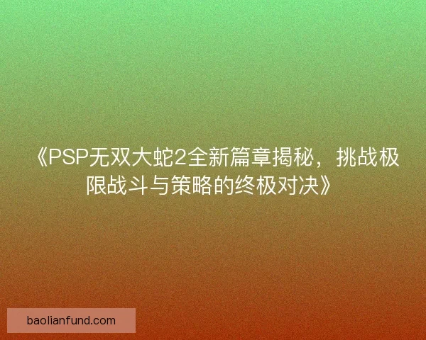 《PSP无双大蛇2全新篇章揭秘，挑战极限战斗与策略的终极对决》